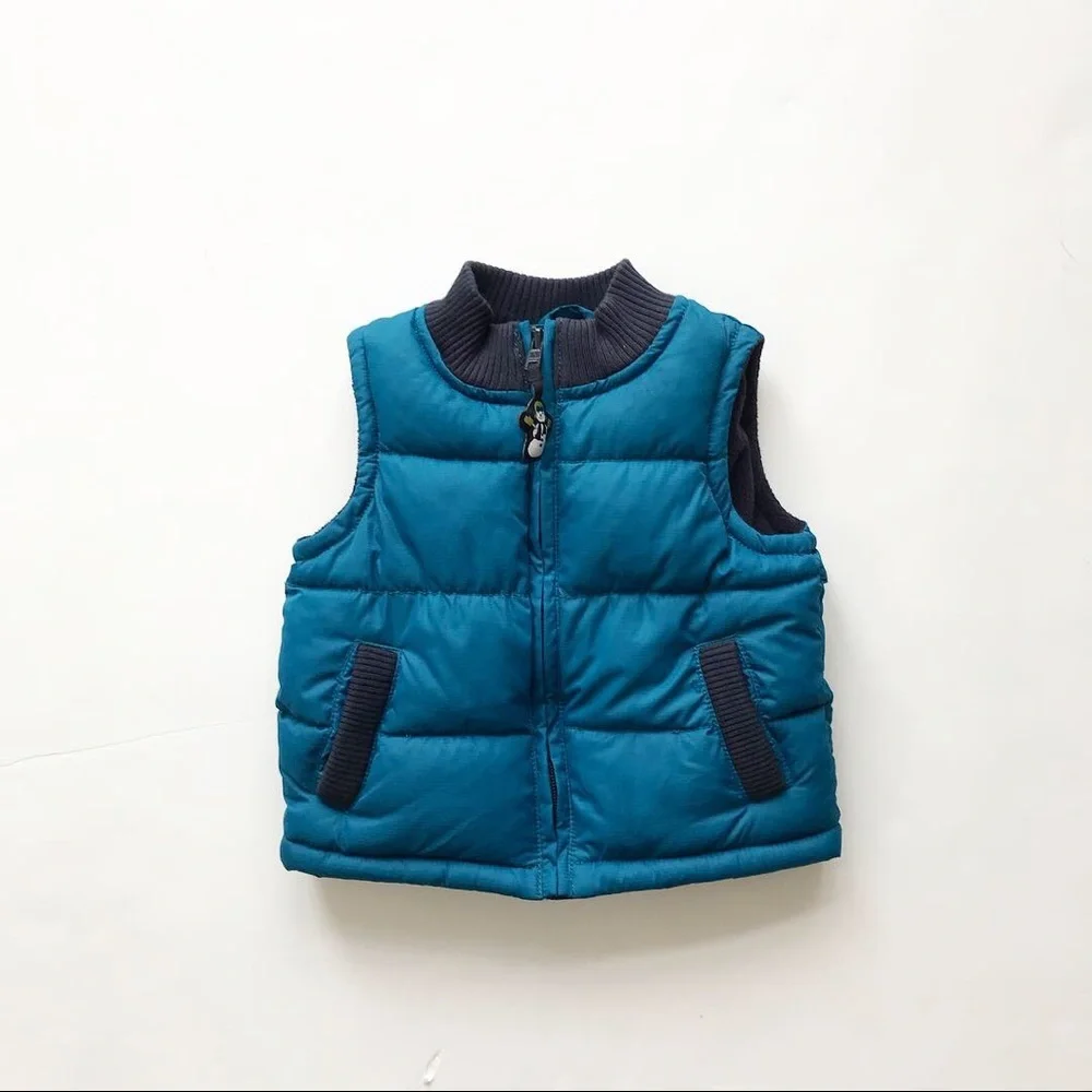 Gymboree blue fleece lined puffer vest EUC 6-12m